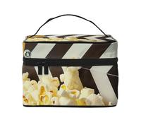 Trousse de maquillage imprimée de film de cinéma et pop-corn pour femme - Trousse de rangement à fermeture éclair avec poignée, Noir , Taille unique, Trousse de maquillage