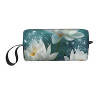 Trousse de maquillage imprimée de fleurs de lotus blanches, trousse de maquillage simple, trousse de toilette étanche pour femmes, mamans, filles, blanc, Taille unique, Trousse de toilette