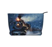 Trousse de maquillage imprimée de Noël en velours côtelé pour femmes, mamans, filles, Train d'hiver de Noël et de neige, Taille unique, Trousse de toilette