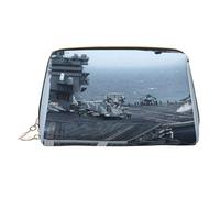 Trousse de maquillage imprimée de porte-avions pour femme, trousse de maquillage portable en cuir avec fermeture éclair dorée, Porte-avion., One Size, Trousse de maquillage