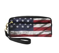 Trousse de maquillage imprimée drapeau américain du 4 juillet pour femme en cuir synthétique avec dragonne, Noir , Taille unique, Trousse de maquillage