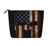 Trousse de maquillage imprimée drapeau américain Spartan américain pour femme - Trousse de maquillage à fermeture éclair - Trousse de voyage pour cosmétiques, Noir , Taille unique, Trousse de