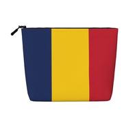 Trousse de maquillage imprimée drapeau du Tchad pour femme, trousse de maquillage imitation lin, grande capacité, parfaite pour les voyages et un usage quotidien, Noir , Taille unique