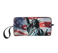 Trousse de maquillage imprimée drapeau statue de la Liberté Simple Voyage Cosmétique Trousse de toilette Trousse de toilette Organisateur pour femmes mamans filles, blanc, Taille unique, Trousse de