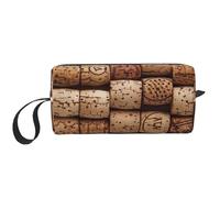 Trousse de maquillage imprimée en liège de vin avec poignée, organiseur de cosmétiques portable léger pour voyage, gym et usage quotidien - Cadeau pour femmes et filles, blanc, Taille unique, Trousse