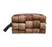 Trousse de maquillage imprimée en liège de vin avec poignée, rangement léger et compact pour maquillage, articles de toilette et gadgets, organisateur de maquillage pour voyage, école, travail, blanc