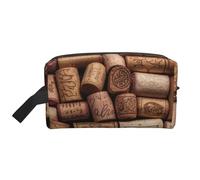 Trousse de maquillage imprimée en liège de vin avec poignée, rangement léger et compact pour maquillage, articles de toilette et gadgets, organisateur de maquillage pour voyage, école, travail, blanc