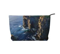 Trousse de maquillage imprimée en velours côtelé avec motif cerveau gauche et droit - Trousse de toilette pour femmes, mamans et filles, Irlande Outdoors County Clare the Cliffs, Taille unique