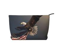 Trousse de maquillage imprimée en velours côtelé pour femmes, mamans, filles, Drapeau 3D aigle à tête blanche volant avec nous, Taille unique, Trousse de toilette