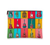 Trousse de maquillage imprimée guitare colorée, instruments de musique, pochette cosmétique de voyage pour femme, petite pochette portable en toile à fermeture éclair, trousse de toilette cadeau de