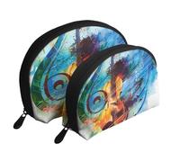 Trousse de maquillage imprimée guitare musicale 2 pièces Portable Shell Trousse de toilette de voyage Sac de rangement cosmétique pour femme, blanc, Taille unique, Trousse de maquillage