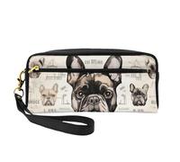 Trousse de maquillage imprimée « I Love French Bulldog » pour femme - En cuir synthétique - Avec dragonne, Noir , Taille unique, Trousse de maquillage