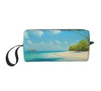 Trousse de maquillage imprimée île avec plage de sable et palmier avec poignée, légère et portable, organisateur de cosmétiques pour voyage, salle de sport et utilisation quotidienne - Cadeau pour