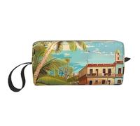 Trousse de maquillage imprimée île de Cuba avec poignée, légère et portable, organisateur de cosmétiques pour voyage, gym et usage quotidien - Cadeau pour femmes et filles, blanc, Taille unique