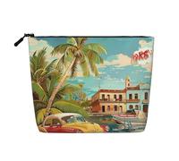 Trousse de maquillage imprimée île de Cuba en lin - Trousse de toilette de voyage personnalisée pour femme et maman, Noir , Taille unique, Trousse de maquillage