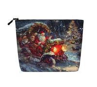 Trousse de maquillage imprimée jour de Noël pour femme, trousse de maquillage en faux lin, grande capacité, parfaite pour les voyages et un usage quotidien, Noir , Taille unique