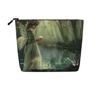 Trousse de maquillage imprimée Lake Fairy en lin - Trousse de toilette personnalisée pour voyage - Pour femme et maman, Noir , Taille unique, Trousse de maquillage