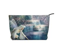 Trousse de maquillage imprimée Lake Fairy pour femme en velours côtelé avec fermeture éclair, Noir , Taille unique, Trousse de maquillage
