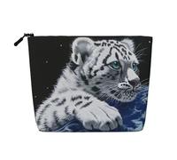Trousse de maquillage imprimée Little Tiger in Space pour femme avec fermeture éclair, Noir , Taille unique, Trousse de maquillage