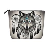 Trousse de maquillage imprimée loups et attrape-rêves pour femme, grande capacité, parfaite pour les voyages et un usage quotidien, Noir , Taille unique