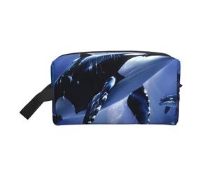 Trousse de maquillage imprimée lune pour femme - Organiseur de voyage - Grande capacité - Avec poignée, Baleine tueuse., Taille unique, Trousse de maquillage