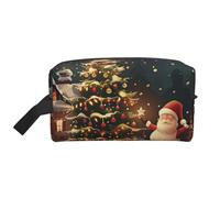 Trousse de maquillage imprimée Merry Christmas avec poignée, légère et compacte pour maquillage, articles de toilette et gadgets, organisateur de maquillage pour voyage, école, travail, blanc, Taille