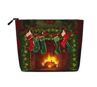 Trousse de maquillage imprimée Merry Christmas pour femme, trousse de maquillage en faux lin, grande capacité, parfaite pour les voyages et un usage quotidien, Noir , Taille unique