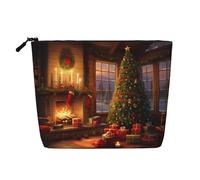 Trousse de maquillage imprimée Merry Christmas pour femme, trousse de maquillage en faux lin, grande capacité, parfaite pour les voyages et un usage quotidien, Noir , Taille unique