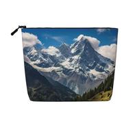 Trousse de maquillage imprimée Montagnes enneigées pour femme, trousse de maquillage imitation lin, grande capacité, parfaite pour les voyages et un usage quotidien, Noir , Taille unique