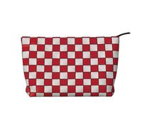 Trousse de maquillage imprimée mouton et agneau en velours côtelé pour femmes, mamans, filles, Carrés blancs à carreaux rouges, Taille unique, Trousse de toilette