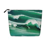 Trousse de maquillage imprimée Ocean Green Wave Surf 02 pour femme, trousse de maquillage en faux lin, grande capacité, parfaite pour les voyages et un usage quotidien, Noir , Taille unique