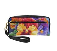 Trousse de maquillage imprimée Pansy Perfection pour femme en cuir synthétique avec dragonne, Noir , Taille unique, Trousse de maquillage
