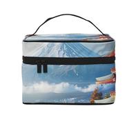 Trousse de maquillage imprimée paysage du Japon Mount Fuji pour femme - Trousse de rangement à fermeture éclair avec poignée, Noir , Taille unique, Trousse de maquillage