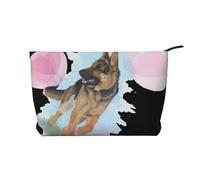 Trousse de maquillage imprimée pour femme en velours côtelé avec fermeture éclair - Pour les amoureux des chiens de berger allemand, Noir , Taille unique, Trousse de maquillage