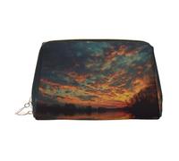 Trousse de maquillage imprimée River and The Great Sky, trousse de maquillage, trousse de maquillage en cuir synthétique pour femme avec dragonne, doré, Taille unique