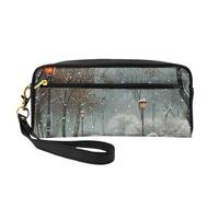 Trousse de maquillage imprimée Snow Falling in The Park pour femme et maman, élégante et portable en cuir, cadeau mignon, trousse de toilette de voyage avec fermeture éclair, Noir , Taille unique,