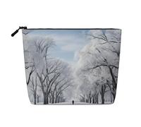 Trousse de maquillage imprimée Snow Falling in The Park pour femme, trousse de maquillage imitation lin, grande capacité, parfaite pour les voyages et un usage quotidien, Noir , Taille unique