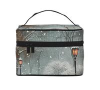 Trousse de maquillage imprimée Snow Falling in The Park - Trousse de maquillage de voyage pour femme - Sac de rangement à fermeture éclair avec poignée, Noir , Taille unique, Trousse de maquillage