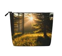 Trousse de maquillage imprimée soleil du matin dans la nature pour femme, trousse de maquillage en faux lin, grande capacité, parfaite pour les voyages et un usage quotidien, Noir , Taille unique