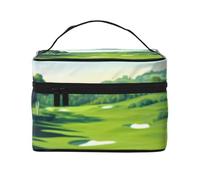 Trousse de maquillage imprimée sur le terrain de golf pour femme, sac de rangement à fermeture éclair avec poignée, Noir , Taille unique, Trousse de maquillage