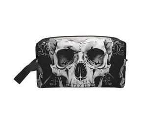 Trousse de maquillage imprimée tournesol et drapeau américain pour femme - Trousse de toilette de voyage de grande capacité avec poignée, Fond Crâne, Taille unique, Trousse de maquillage