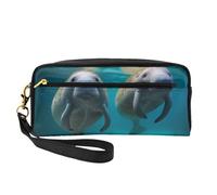 Trousse de maquillage imprimée West Indian Lamantins pour femme en cuir synthétique avec dragonne, Noir , Taille unique, Trousse de maquillage