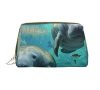 Trousse de maquillage imprimée West Indian Lamantins pour femme et maman, grande trousse de maquillage de voyage en cuir PVC, cadeau mignon, trousse de toilette avec fermeture éclair, blanc, Taille