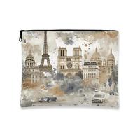 Trousse de Maquillage inspirée des Monuments parisiens, Pochette de Voyage cosmétique Vintage à Motif Urbain pour Femmes, Organisateur Portable élé avec Fermeture éclair, Trousse de Toilette quotidie