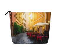 Trousse de maquillage italienne à une couche imprimée Old Street en imitation lin, grande capacité, porte-monnaie pour voyage et voyage d'affaires essentiel
