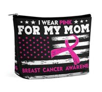 Trousse de Maquillage « Je Porte du Rose pour ma Maman » (Sensibilisation au Cancer du Sein), Pochette de Rangement de Voyage en PU imperméable avec Fermeture éclair, 17,3 x 15 cm.