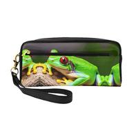 Trousse de maquillage - Jolie trousse de maquillage en cuir imprimé grenouilles d'arbre aux yeux rouges pour voyage, organiseur de produits de toilette avec pochette à fermeture éclair, noir, taille