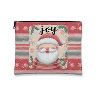 Trousse de maquillage Joyful Santa - Pochette de voyage fantaisie pour femme - Petite pochette portable en toile avec fermeture éclair - Trousse de toilette de Noël, Rouge, 7x9 Inch