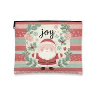 Trousse de maquillage Joyful Santa - Trousse de maquillage fantaisie pour femme - Portable - En toile avec fermeture éclair, Rouge, 7x9 Inch, Père Noël