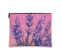 Trousse de maquillage lavande avec fleurs violettes, pochette de voyage bohème chic pour femme, petite poche portable à fermeture éclair, cadeau pour soins de la peau et articles de toilette